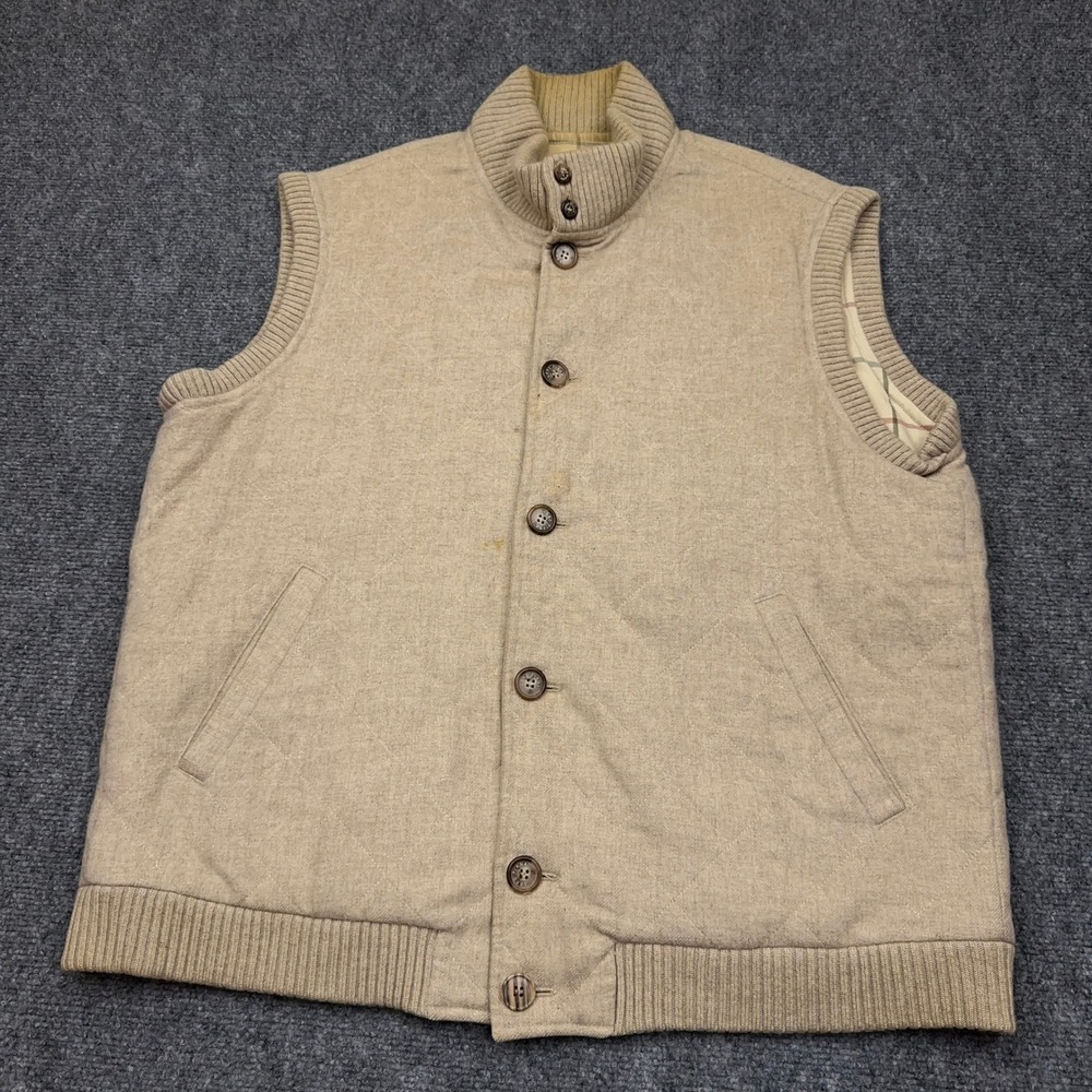 Loro Piana 100% Cashmere Vest Mens *XL Beige Quilted Button Front Distressed